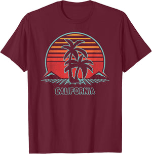 California Retro Palm Tree Beach 80s Style T-Shirt - T-Shirt | Maroon