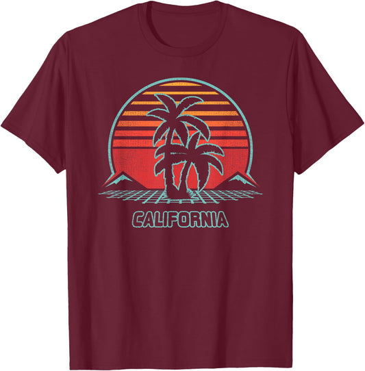 California Retro Palm Tree Beach 80s Style T-Shirt - T-Shirt | Maroon