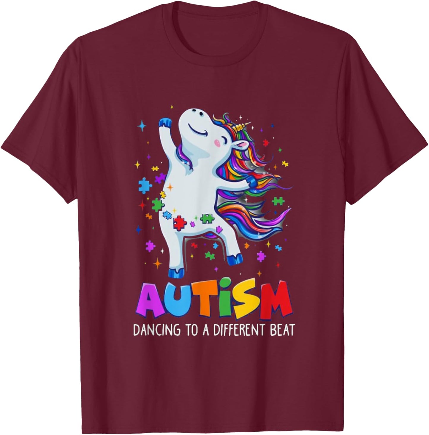 Autism awareness Dabbing unicorn puzzle piece kids t shirt T-Shirt - T-Shirt | Maroon