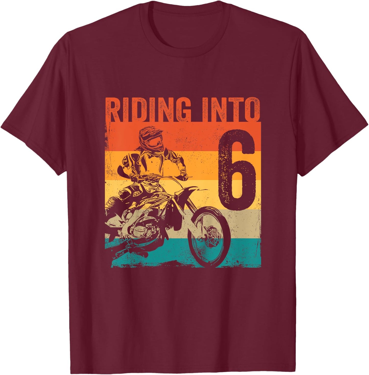 Kids Motocross 6 Years Old Dirt Bike 6th Birthday Party T-Shirt - T-Shirt | Maroon