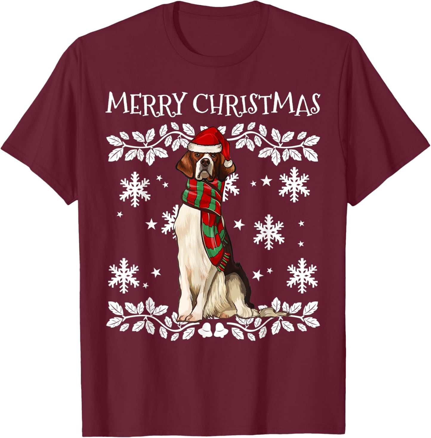 Merry Christmas Ornament Irish Red White Setter Xmas Santa T-Shirt - T-Shirt | Maroon