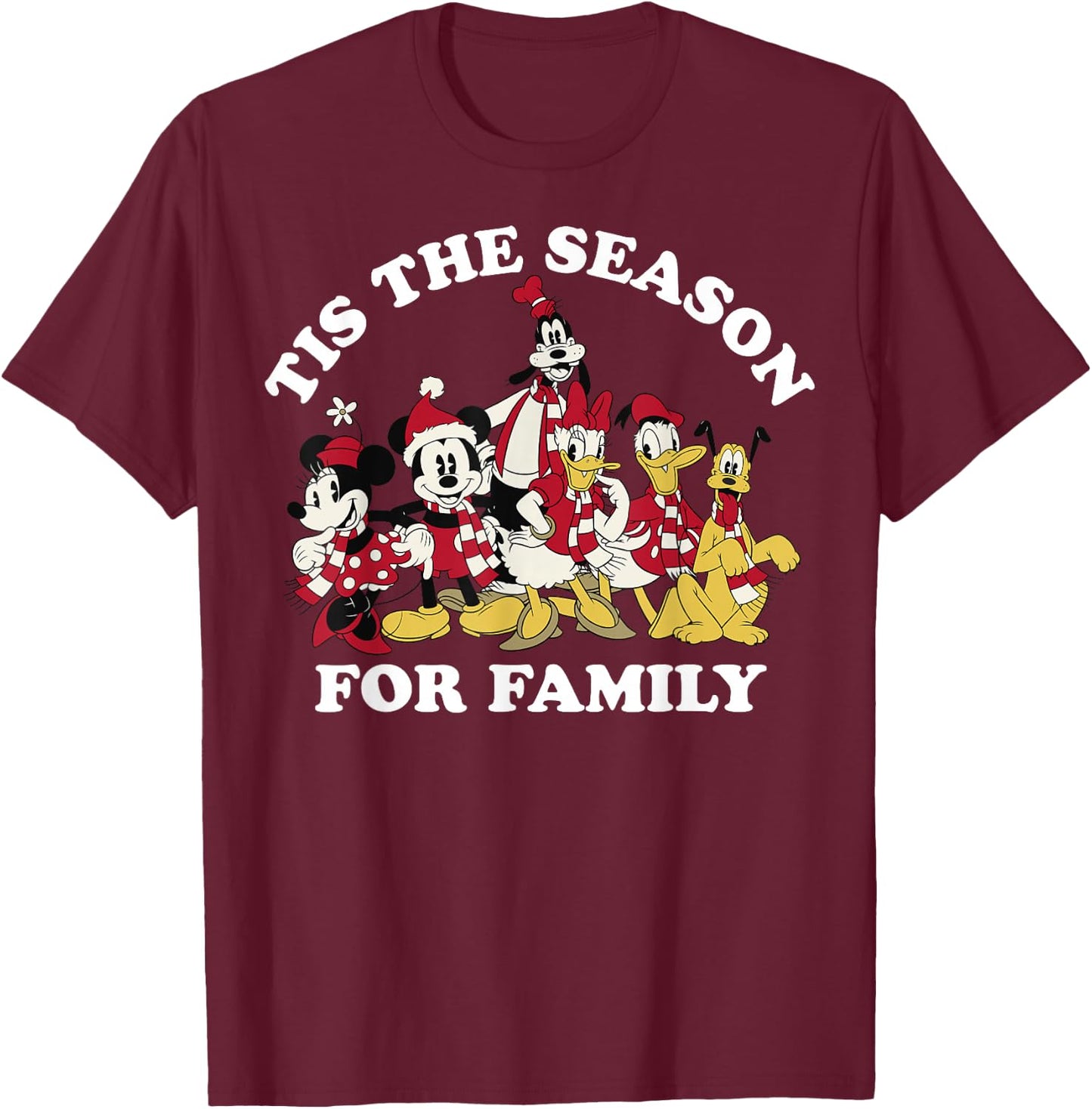 Disney Mickey and Friends Christmas Season for Family T-Shirt - T-Shirt | Maroon
