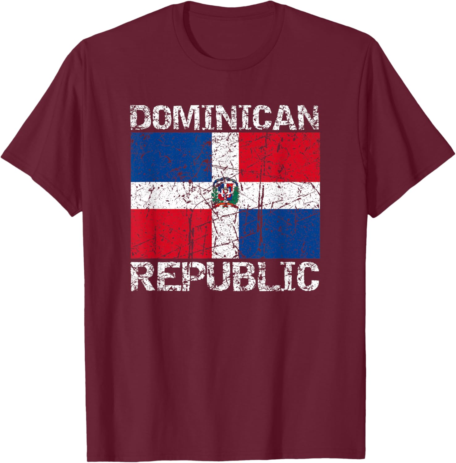Dominican Republic Flag Distressed Dominican Men Women Kids T-Shirt - T-Shirt | Maroon