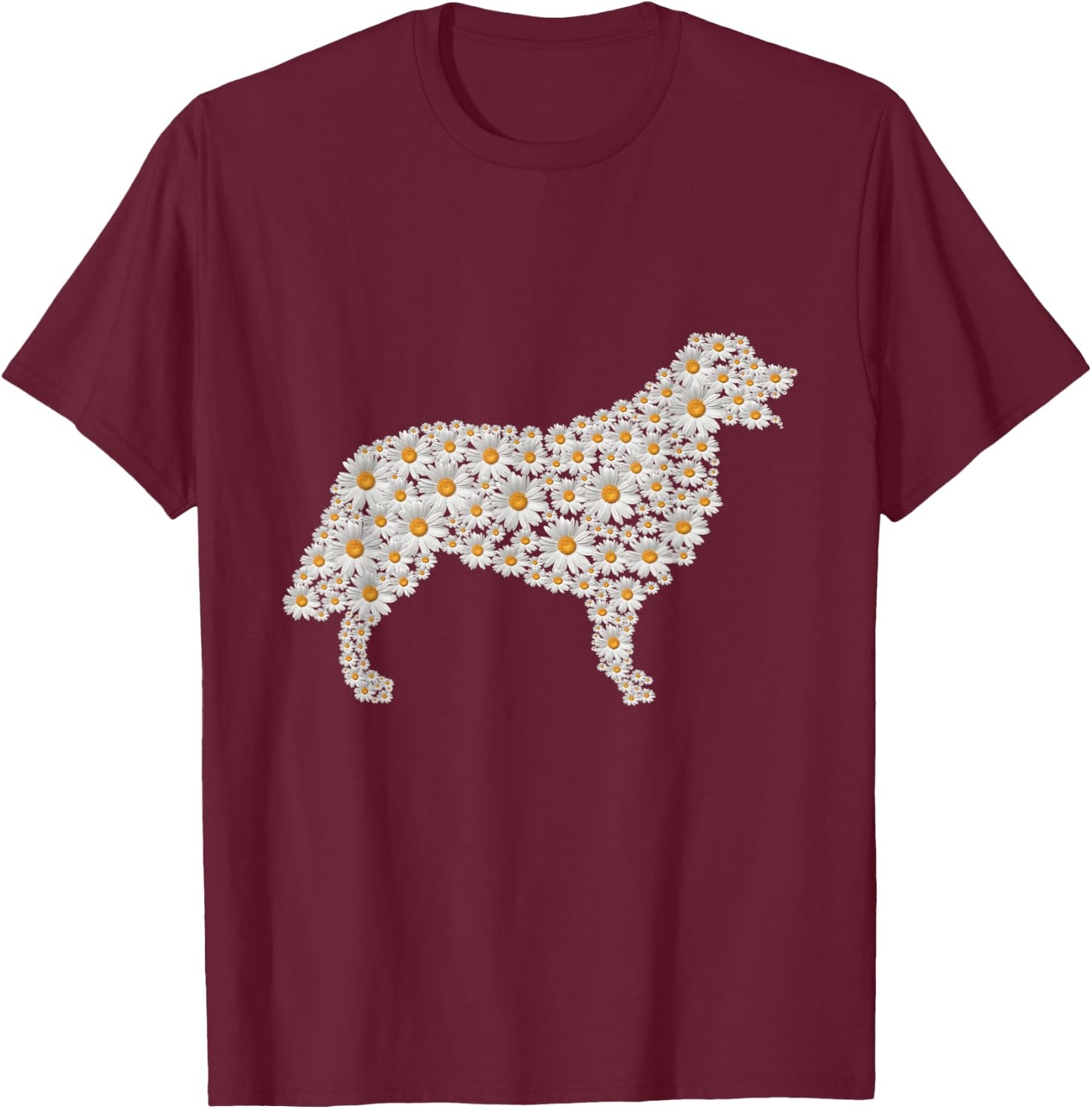 Golden Retriever Dog Print of White Daisy Flowers Women T-Shirt - T-Shirt | Maroon