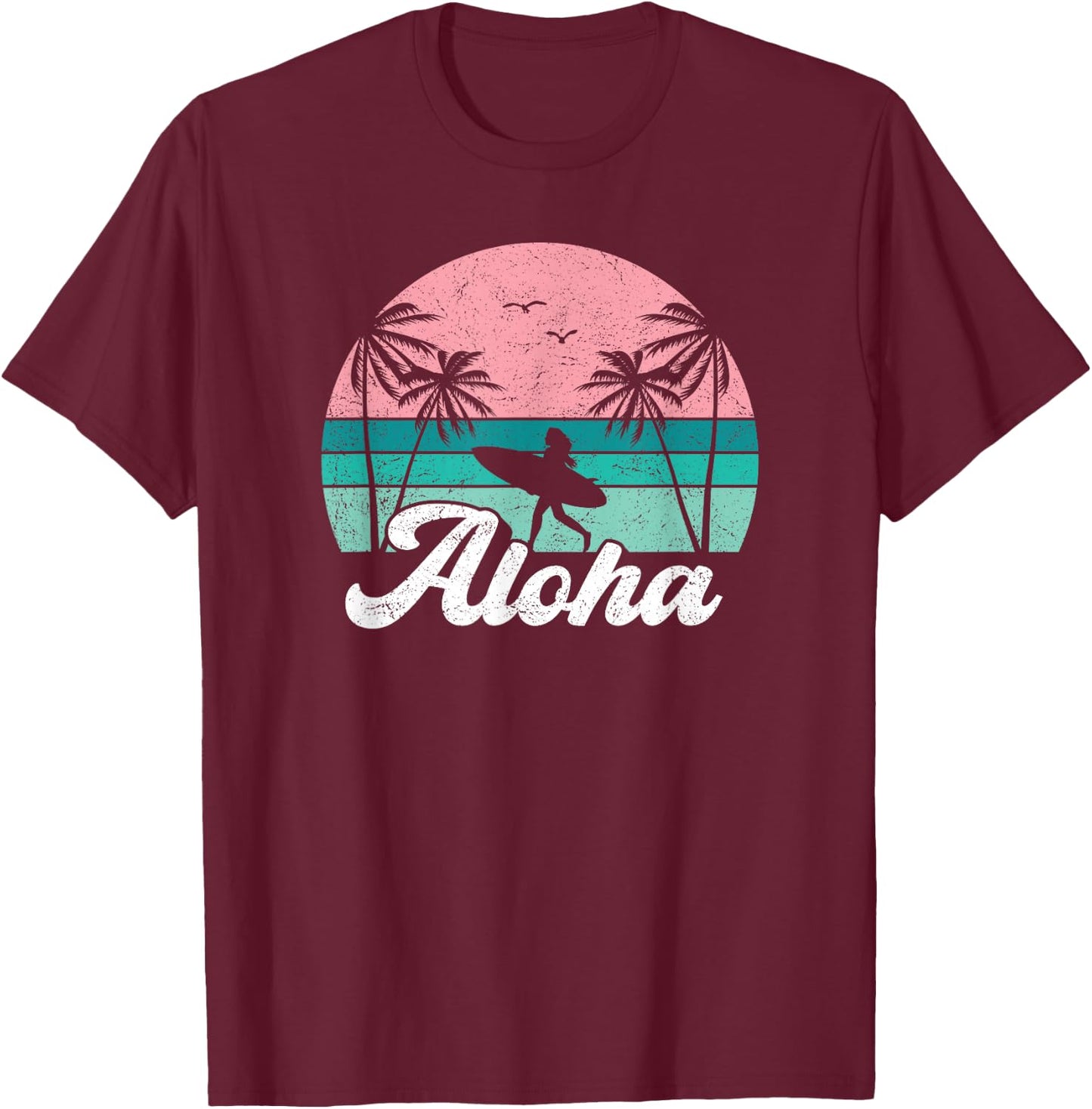 Aloha Surfer Girl Hawaii Vintage Hawaiian Surfing Surf Cute T-Shirt - T-Shirt | Maroon