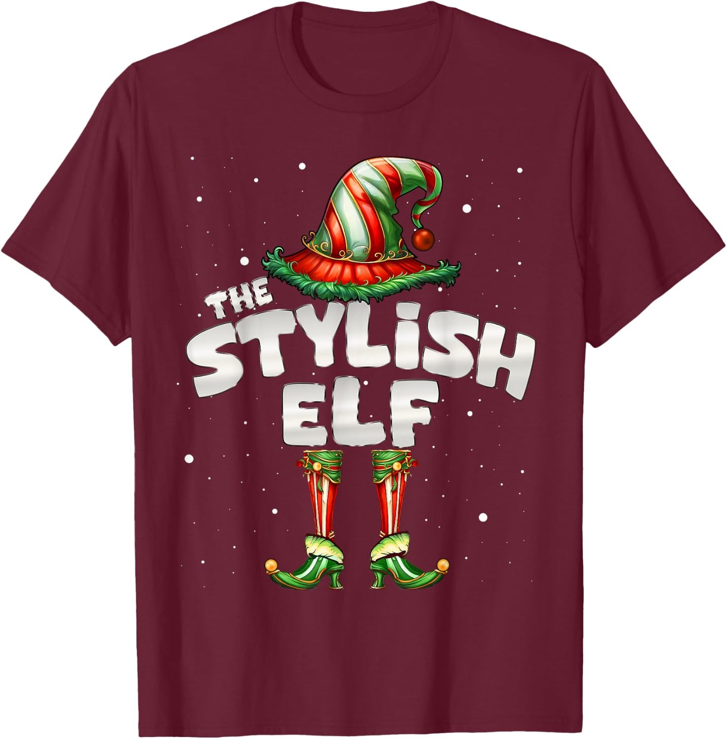 I'm The Stylish Elf Family Matching Group Christmas T-Shirt - T-Shirt | Maroon