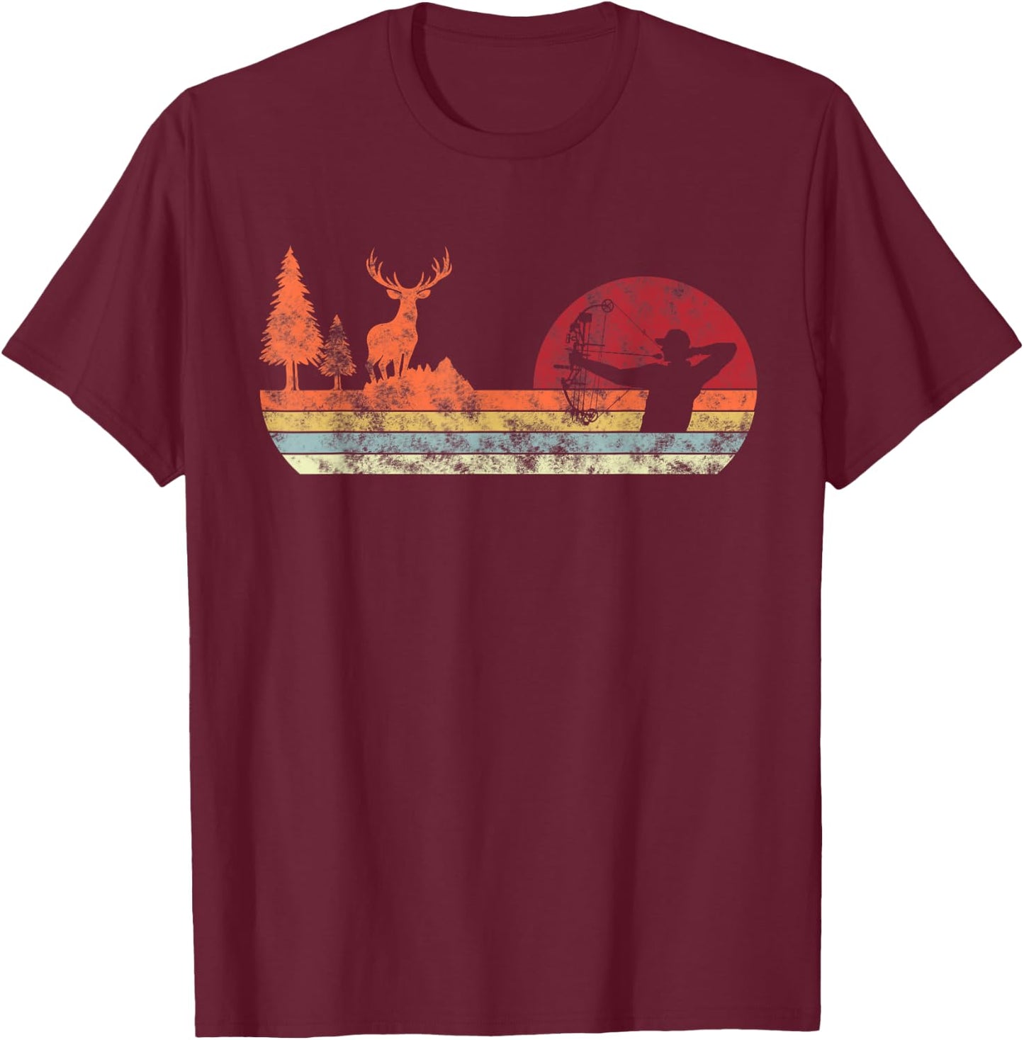 Bow Deer Hunting | Vintage Retro Archery T-Shirt - T-Shirt | Maroon
