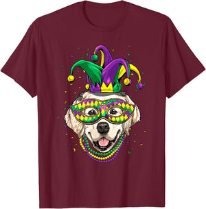 Golden Retriever Dog Lover Cute Mardi Gras Carnival Jester Women Kids T-Shirt - T-Shirt | Maroon