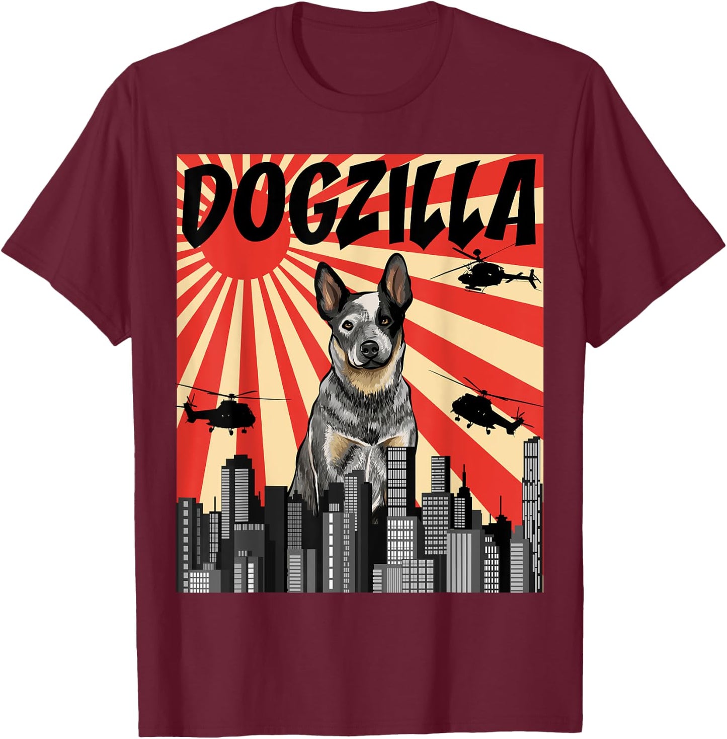 Funny Retro Japanese Dogzilla Australian Cattle Dog T-Shirt - T-Shirt | Maroon