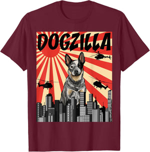 Funny Retro Japanese Dogzilla Australian Cattle Dog T-Shirt - T-Shirt | Maroon