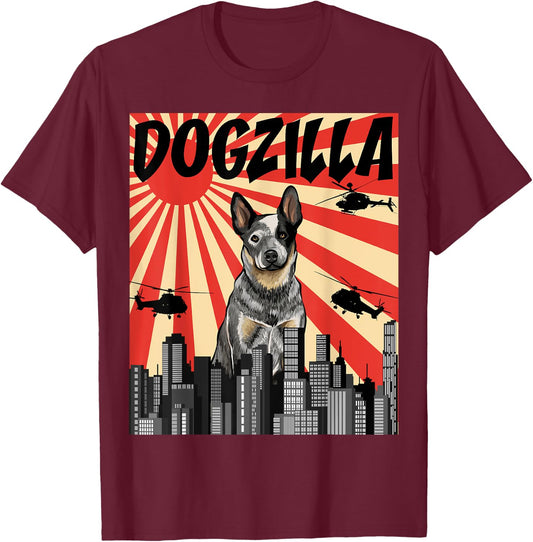 Funny Retro Japanese Dogzilla Australian Cattle Dog T-Shirt - T-Shirt | Maroon