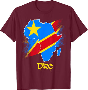 DR Congo flag in Africa Map Love RDC DRC Republic Of Congo T-Shirt - T-Shirt | Maroon