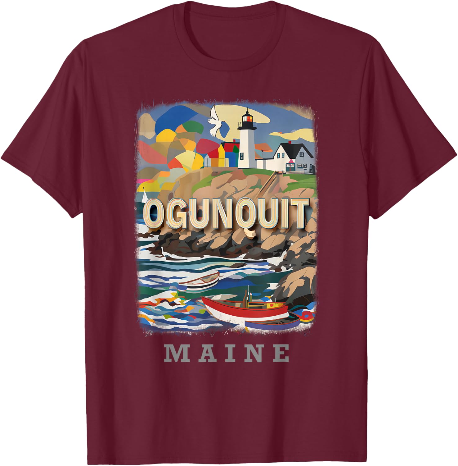 Ogunquit Maine ME Coastal Charm SD499 T-Shirt - T-Shirt | Maroon
