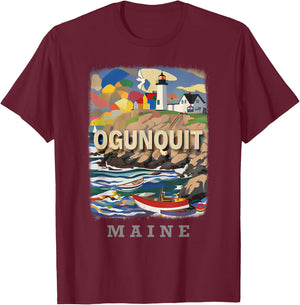 Ogunquit Maine ME Coastal Charm SD499 T-Shirt - T-Shirt | Maroon