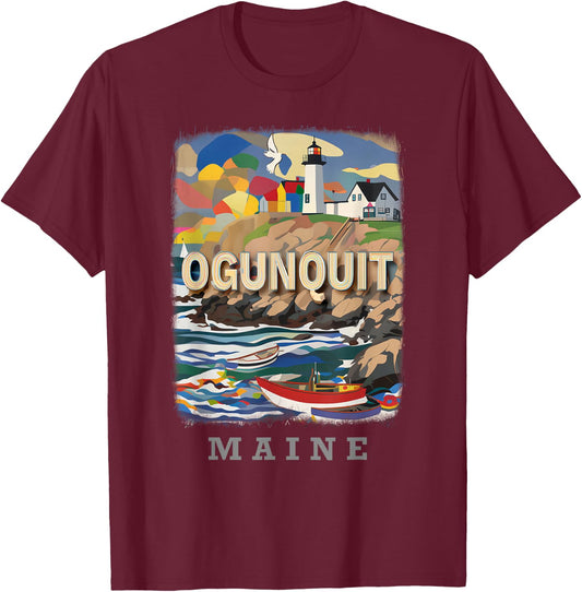 Ogunquit Maine ME Coastal Charm SD499 T-Shirt - T-Shirt | Maroon
