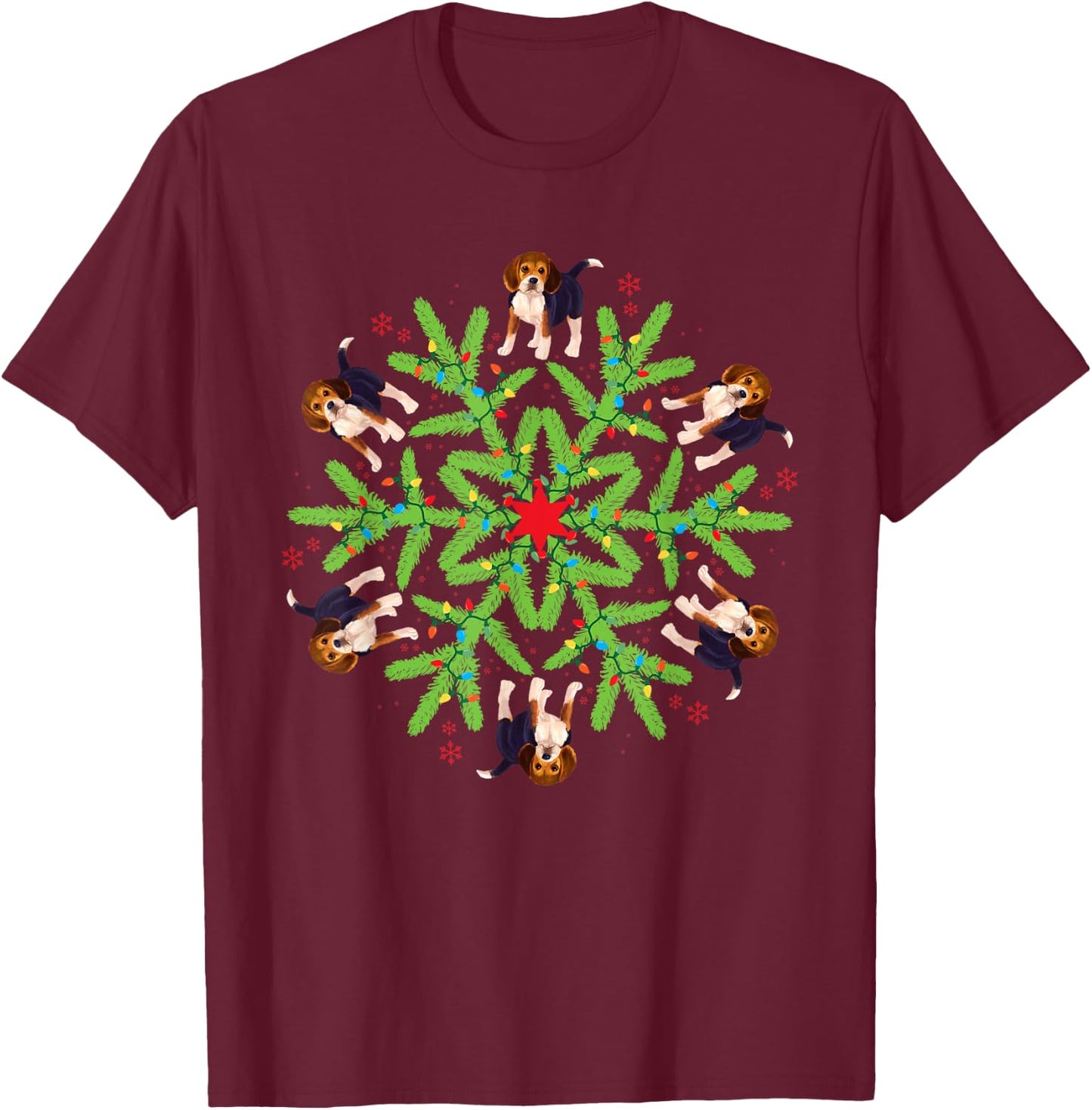 Christmas Snowflake Beagle T-Shirt - T-Shirt | Maroon