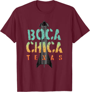 Boca Chica Texas Starship Cool Retro T-Shirt - T-Shirt | Maroon