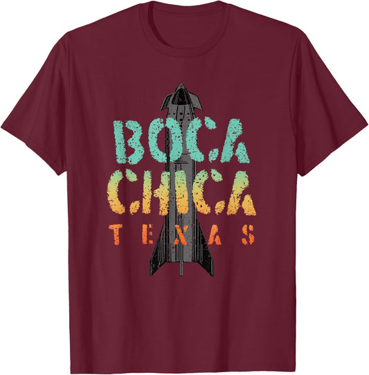 Boca Chica Texas Starship Cool Retro T-Shirt - T-Shirt | Maroon