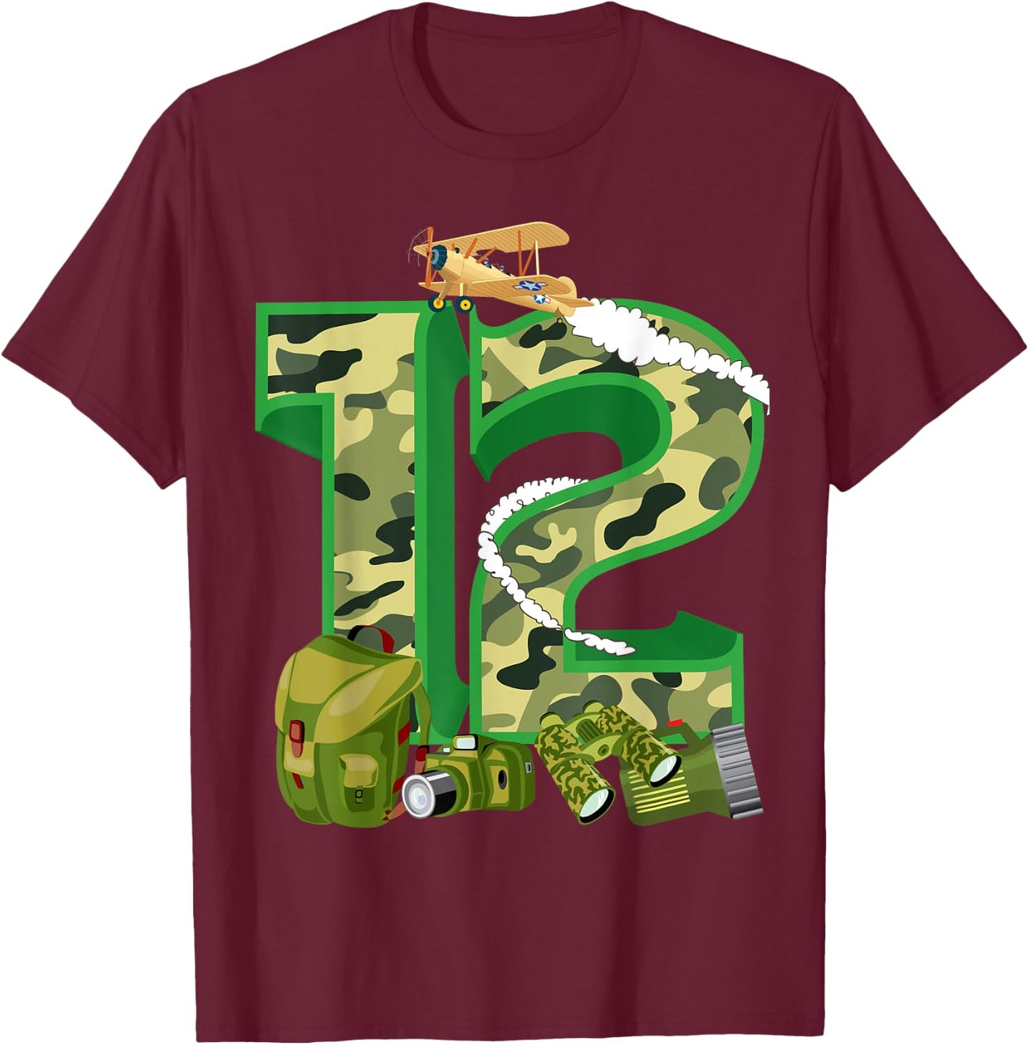 Funny Camouflage 12th Birthday Gift Boys Girls Cool Army T-Shirt - T-Shirt | Maroon