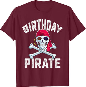 Birthday Pirate Crossbones Skull Family Halloween Themed T-Shirt - T-Shirt | Maroon
