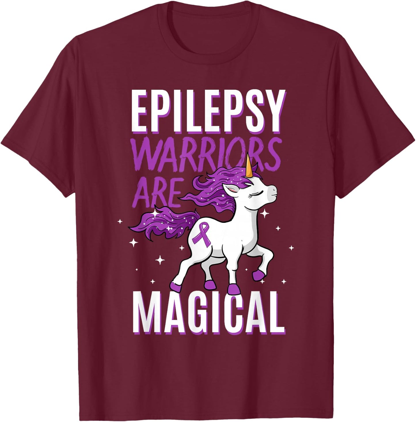 Epilepsie-Bewusstseinsmonat-Kleidung Epilepsy Warriors Are Magical Unicorn Graphic - Black, Small - Men's, Adults with Epilepsy or Supporters, , Short Sleeve, Classic Fit T-Shirt - T-Shirt | Maroon
