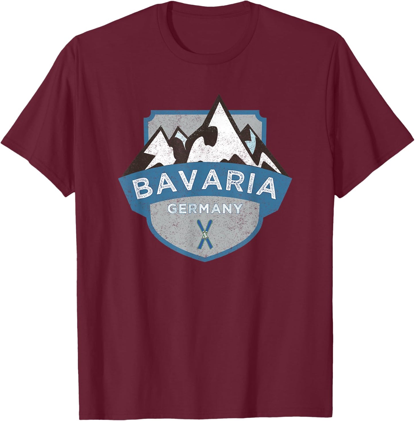 Vintage Bavaria, Germany Illustration / Retro Logo Ski T-Shirt - T-Shirt | Maroon