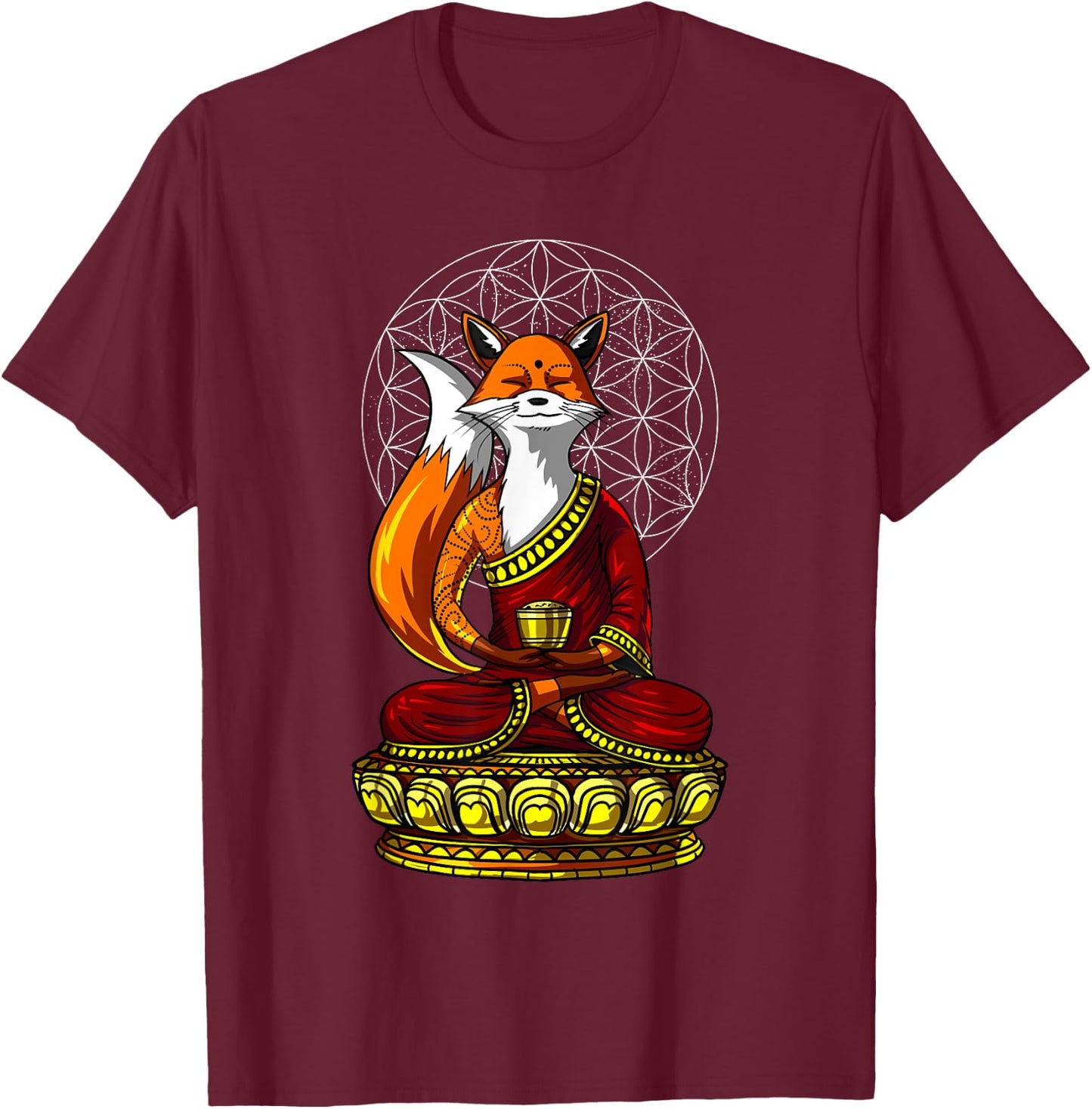 Fox Buddha Zen Yoga Meditation Funny Animal Spiritual T-Shirt - T-Shirt | Maroon