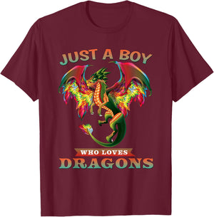 Just A Boy Who Loves Dragons Teen Boy Gifts T-Shirt - T-Shirt | Maroon