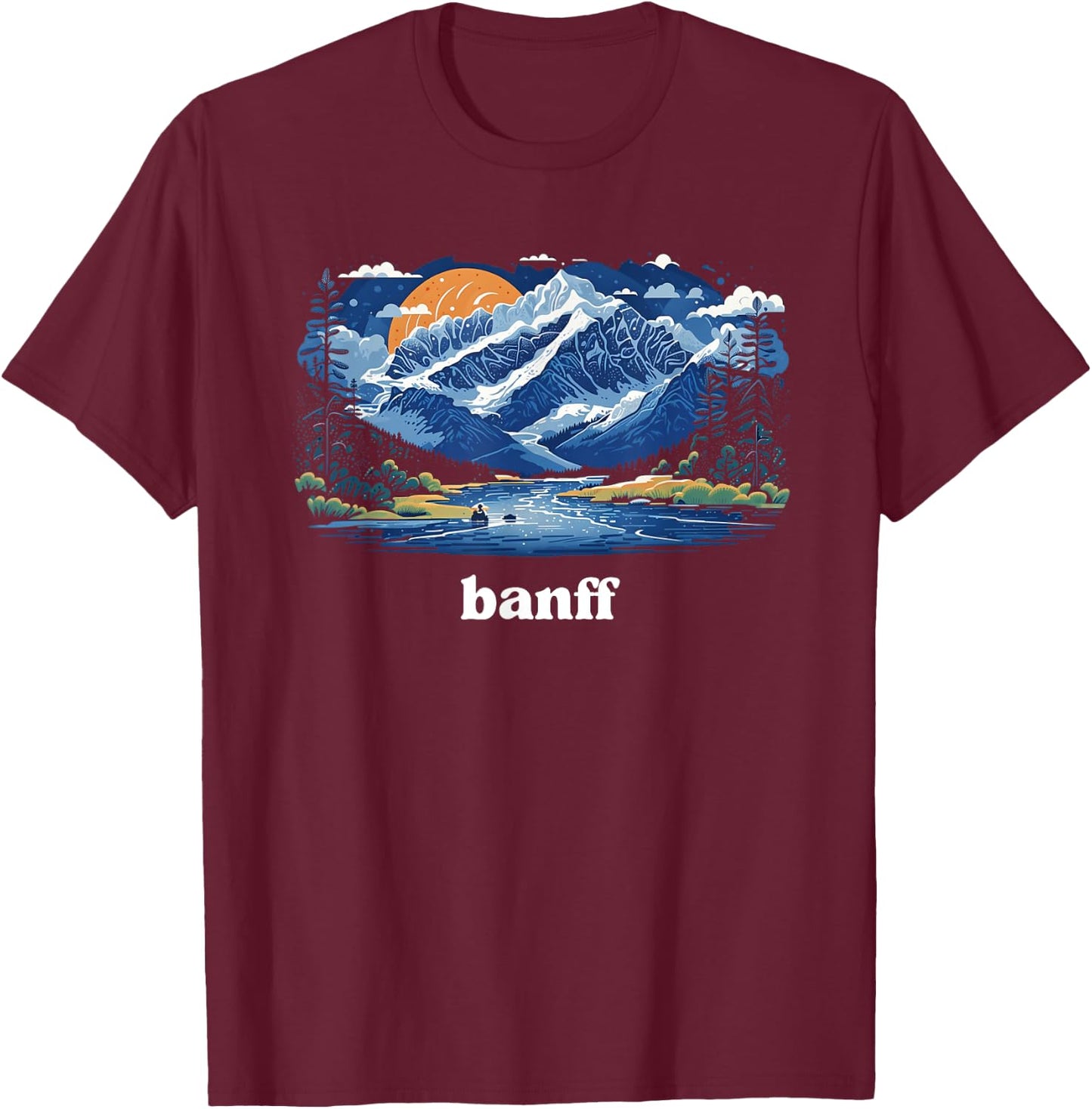 Borough & Bridge Banff Alberta Canada Landscape T-Shirt - T-Shirt | Maroon