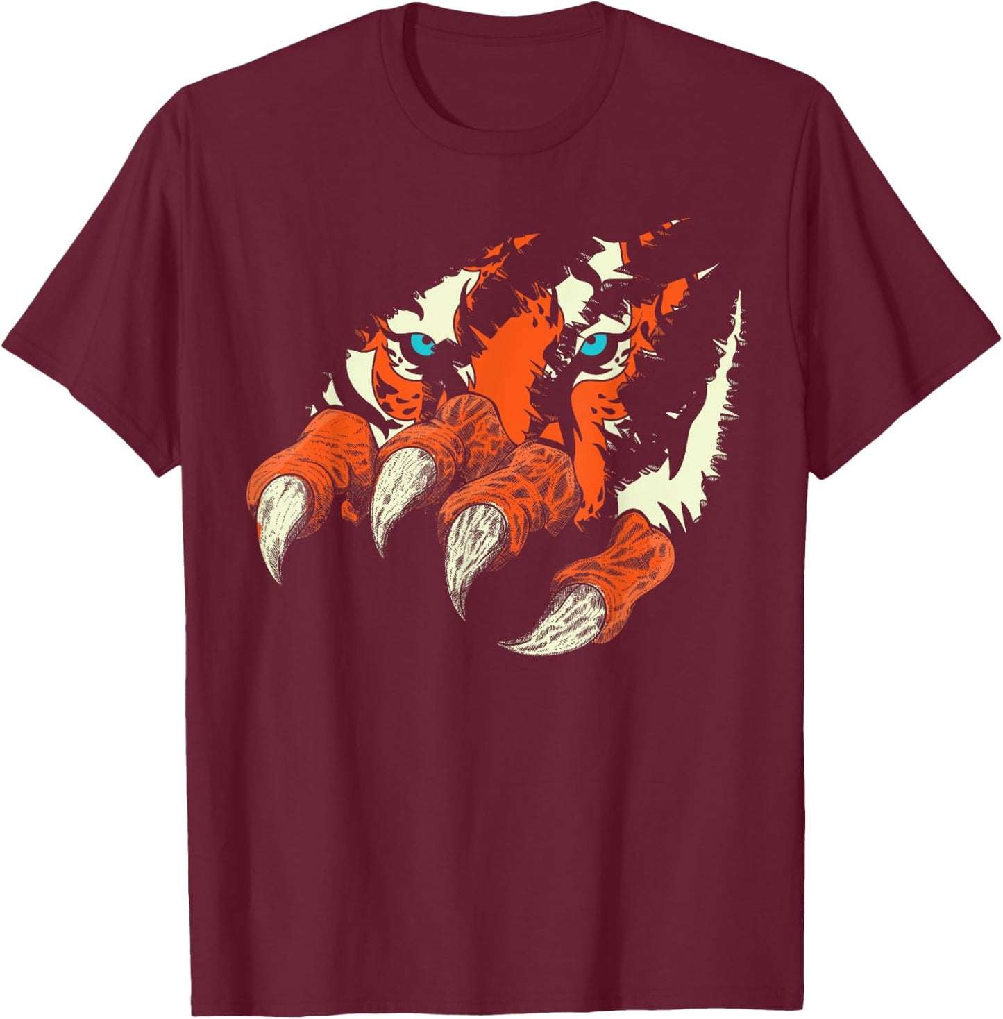Wildlife Animal Predator Wild Cat Claws Tiger Eyes Tiger T-Shirt - T-Shirt | Maroon