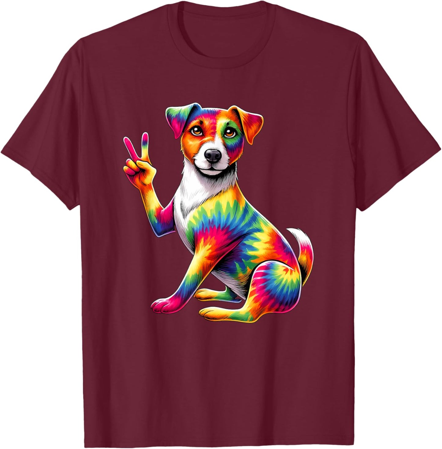 Peace Sign Tie Dye Jack Russell dog T-Shirt - T-Shirt | Maroon