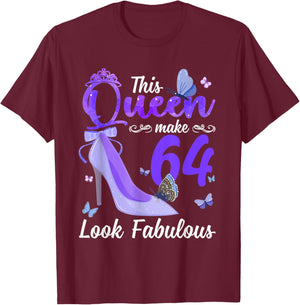 This Queen Makes 64 Look Fabulous 64th Birthday High Heels T-Shirt - T-Shirt | Maroon