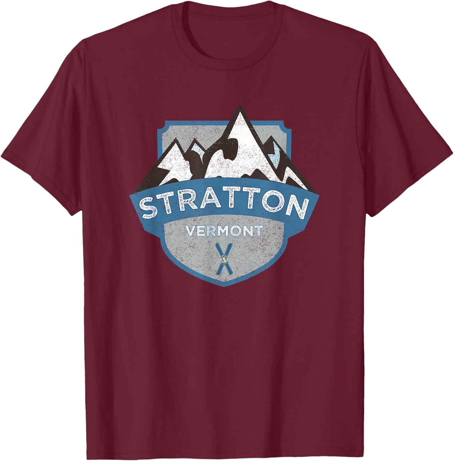 Vintage Stratton, Vermont Illustration / Retro Logo Ski T-Shirt - T-Shirt | Maroon