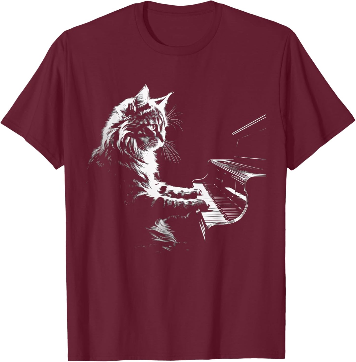 Cat Playing Piano Vintage Jazz Musician Pianist T-Shirt - T-Shirt | Maroon