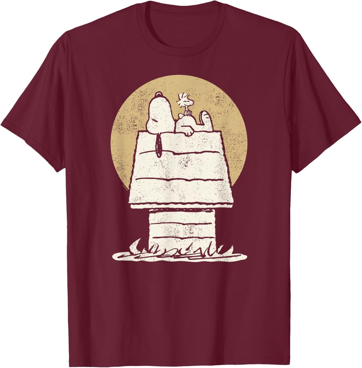 Peanuts - Snoopy Woodstock Doghouse T-Shirt - T-Shirt | Maroon