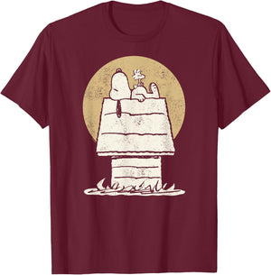 Peanuts - Snoopy Woodstock Doghouse T-Shirt - T-Shirt | Maroon