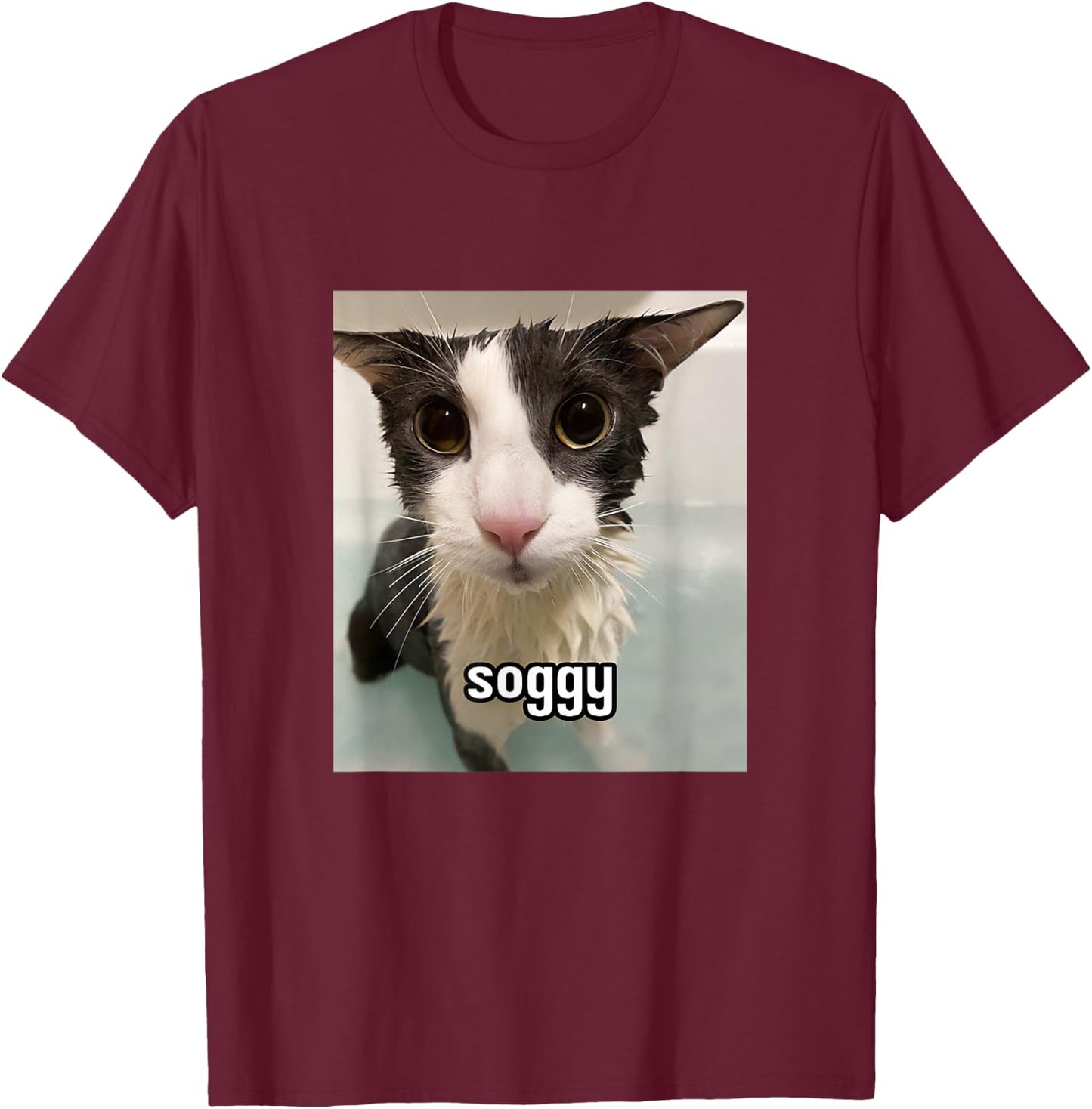 Silly Soggy Cat Meme T-Shirt - T-Shirt | Maroon