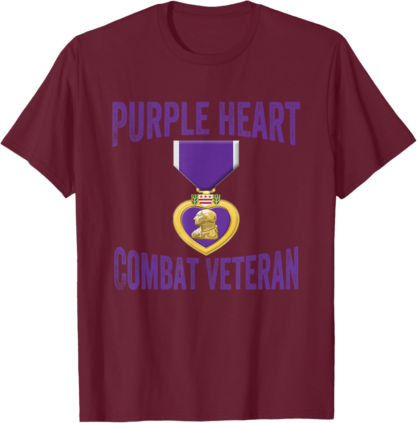 Purple Heart Combat Veteran - purple heart medal T-Shirt - T-Shirt | Maroon