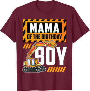 vehicle construction excavator Mama of the Birthday Boy T-Shirt - T-Shirt | Maroon