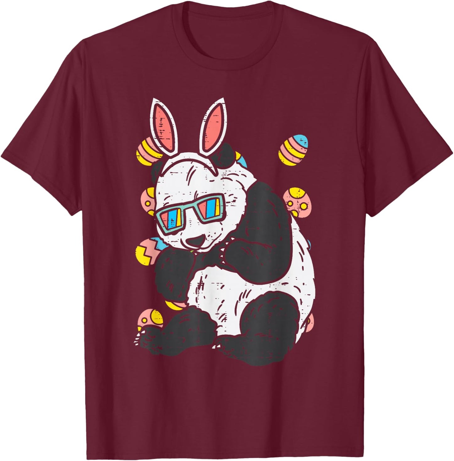 Panda Bunny Ears Glasses Eggs Cute Easter Bear Animal Lover T-Shirt - T-Shirt | Maroon