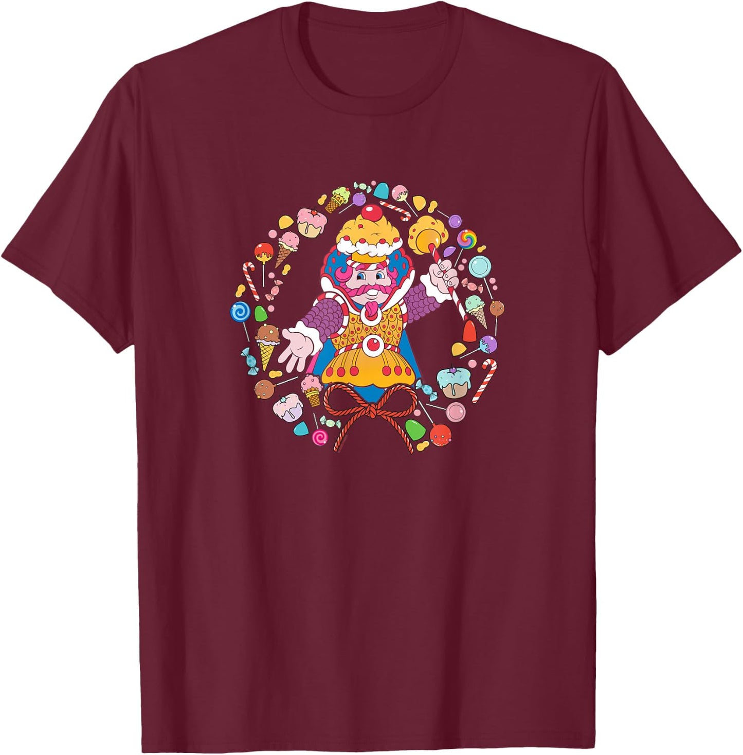 Candy Land Christmas King Kandy Wreath T-Shirt - T-Shirt | Maroon