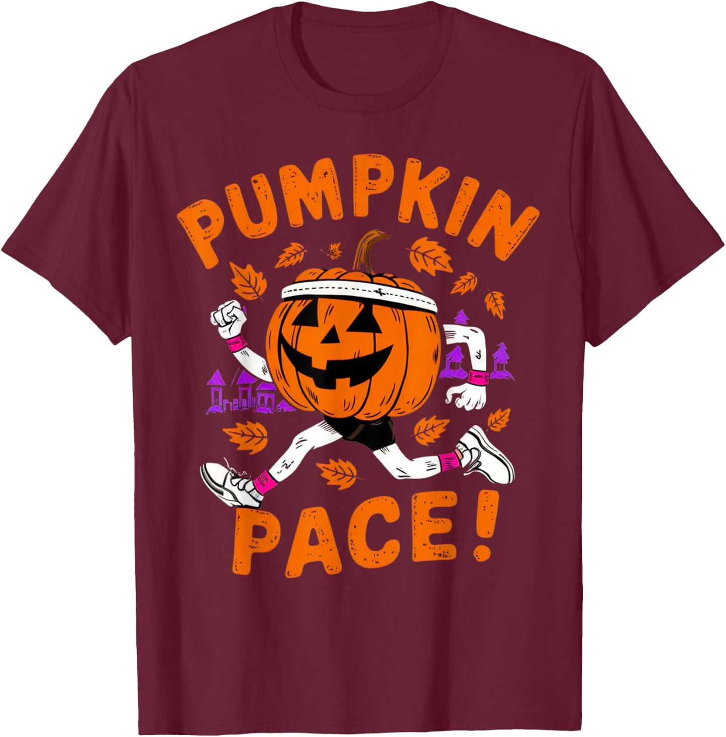 Funny Runner Costume Halloween Pumpkin Running Marathon Team T-Shirt - T-Shirt | Maroon