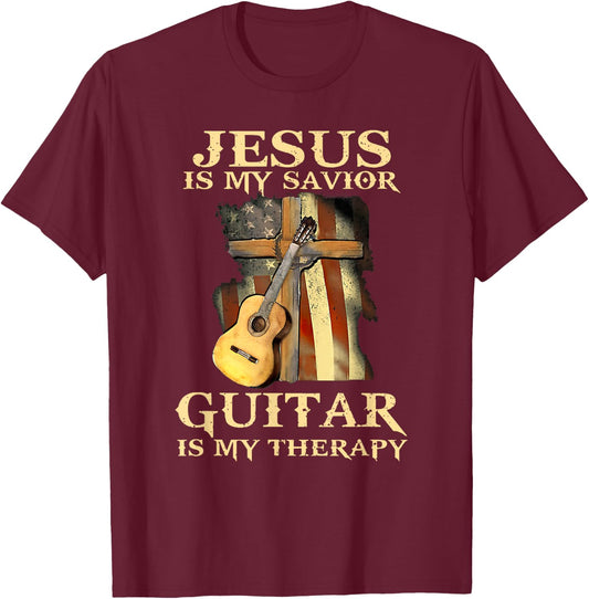 Jesus Is My Savior Guitar Is My Therapy T-Shirt - T-Shirt | Maroon