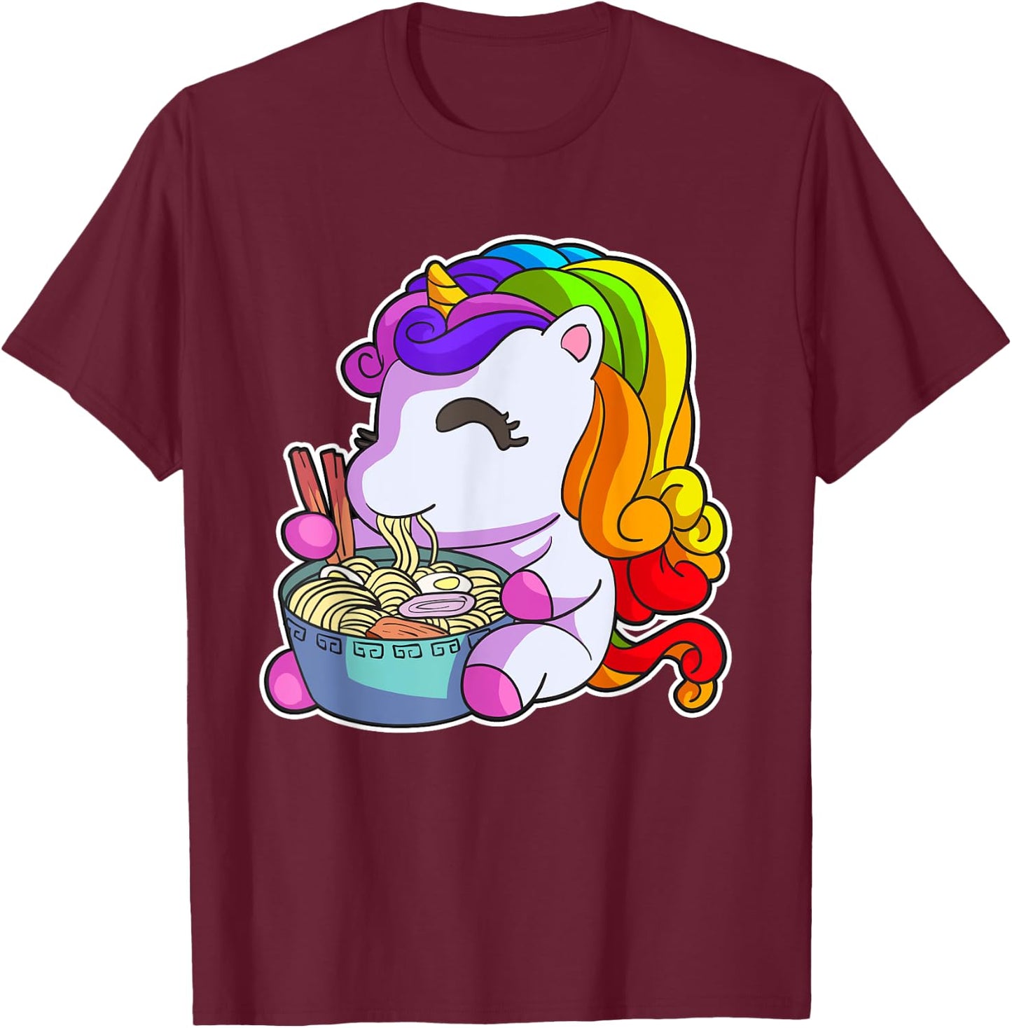 Kawaii Ramen Shirt Women Ramen Noodles Gift Unicorn Girls T-Shirt - T-Shirt | Maroon