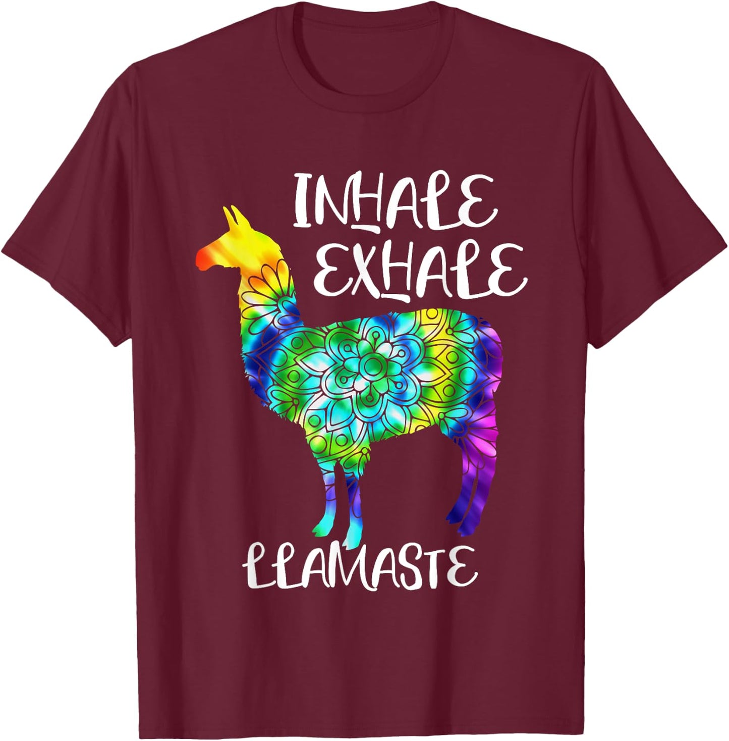 Inhale Exhale Llamaste Namaste Llama ,Cute Llama Yoga T-Shirt - T-Shirt | Maroon
