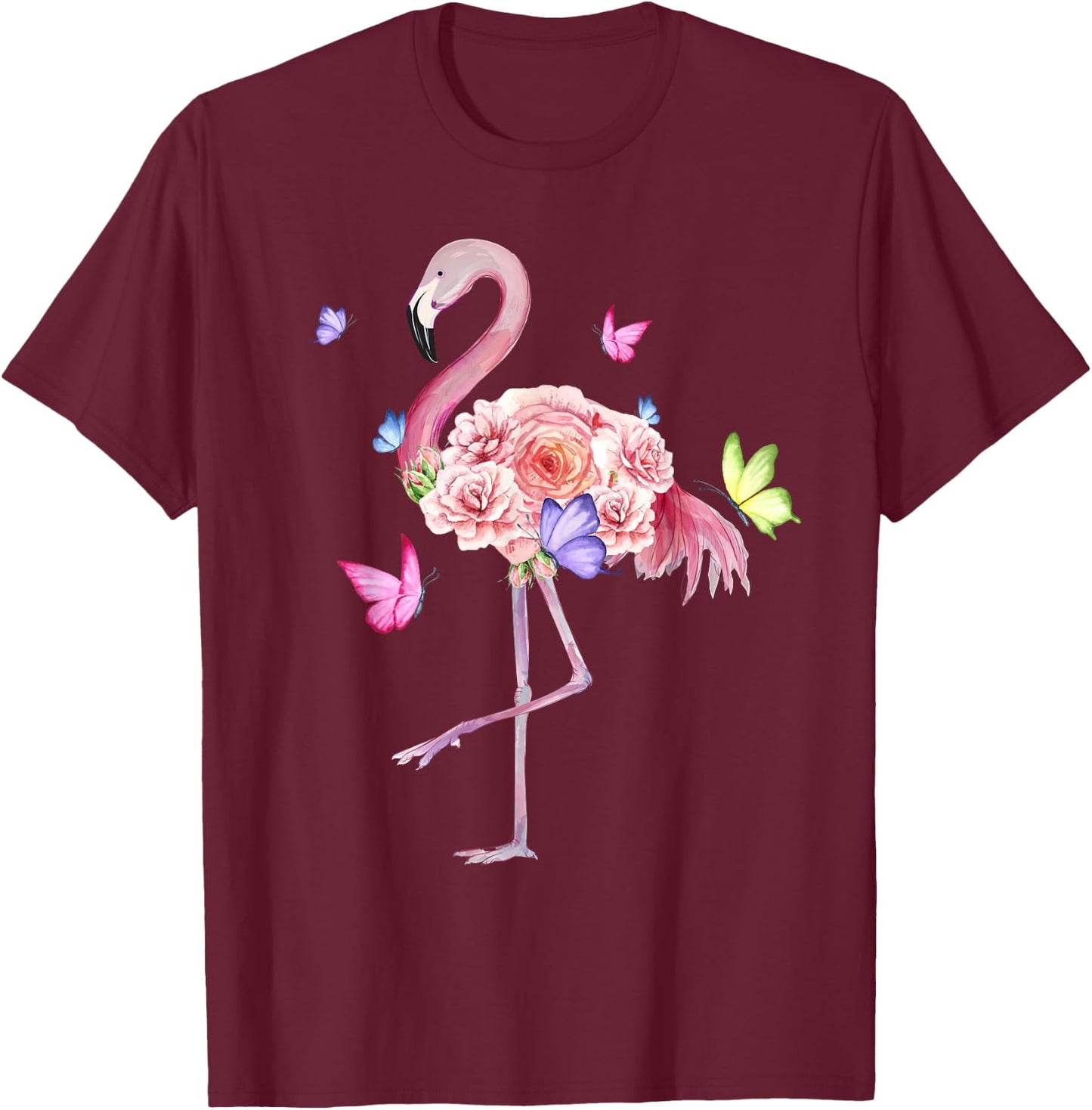 Nature Pink Flowers Women Girls Kids Flamingo T-Shirt - T-Shirt | Maroon