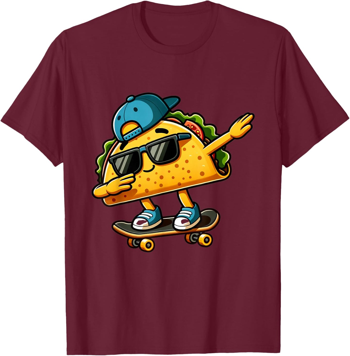 Dabbing Taco Skater Fun T-Shirt - T-Shirt | Maroon