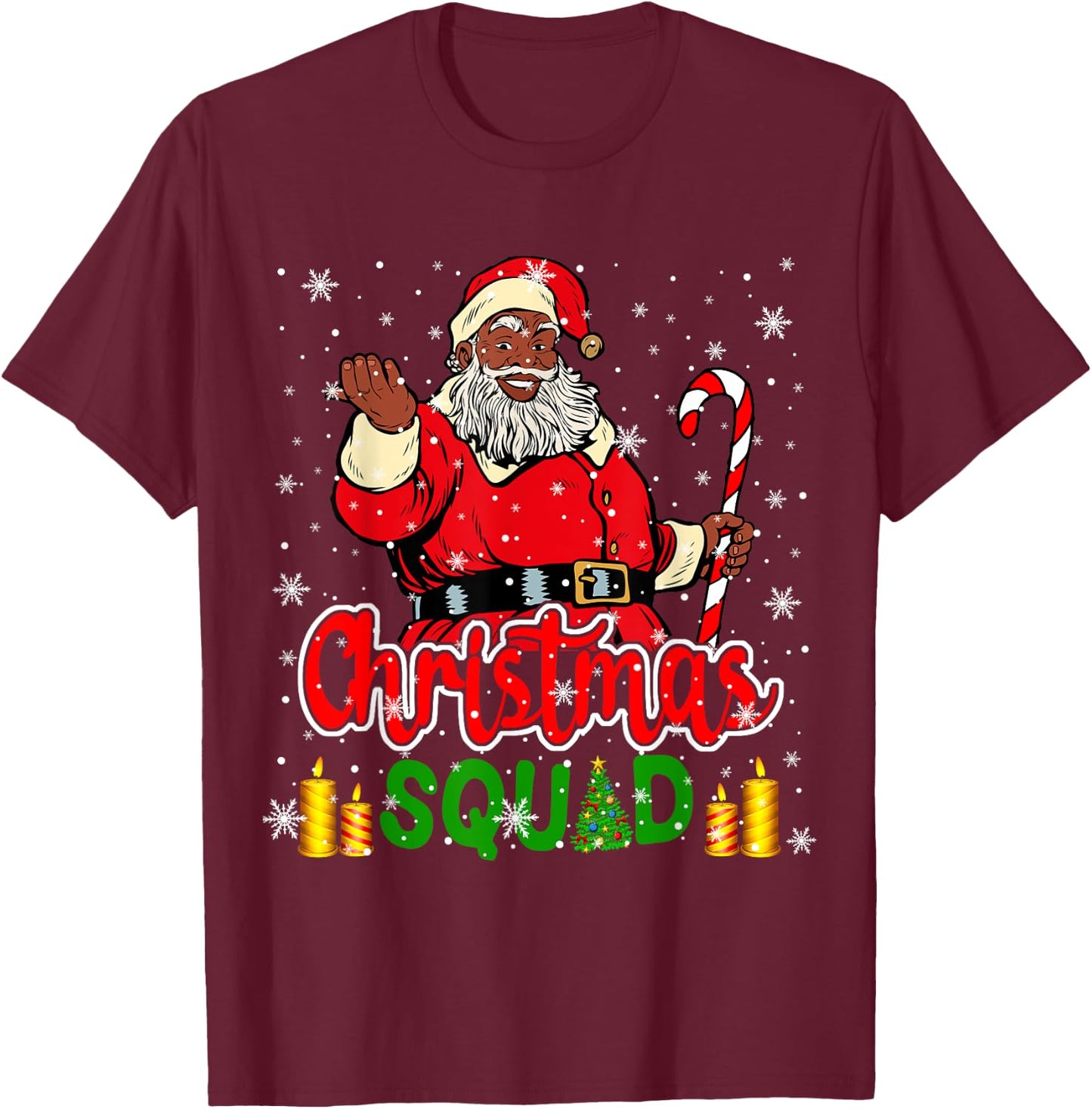 Christmas Squad Santa Afro Man Proud Black African American T-Shirt - T-Shirt | Maroon
