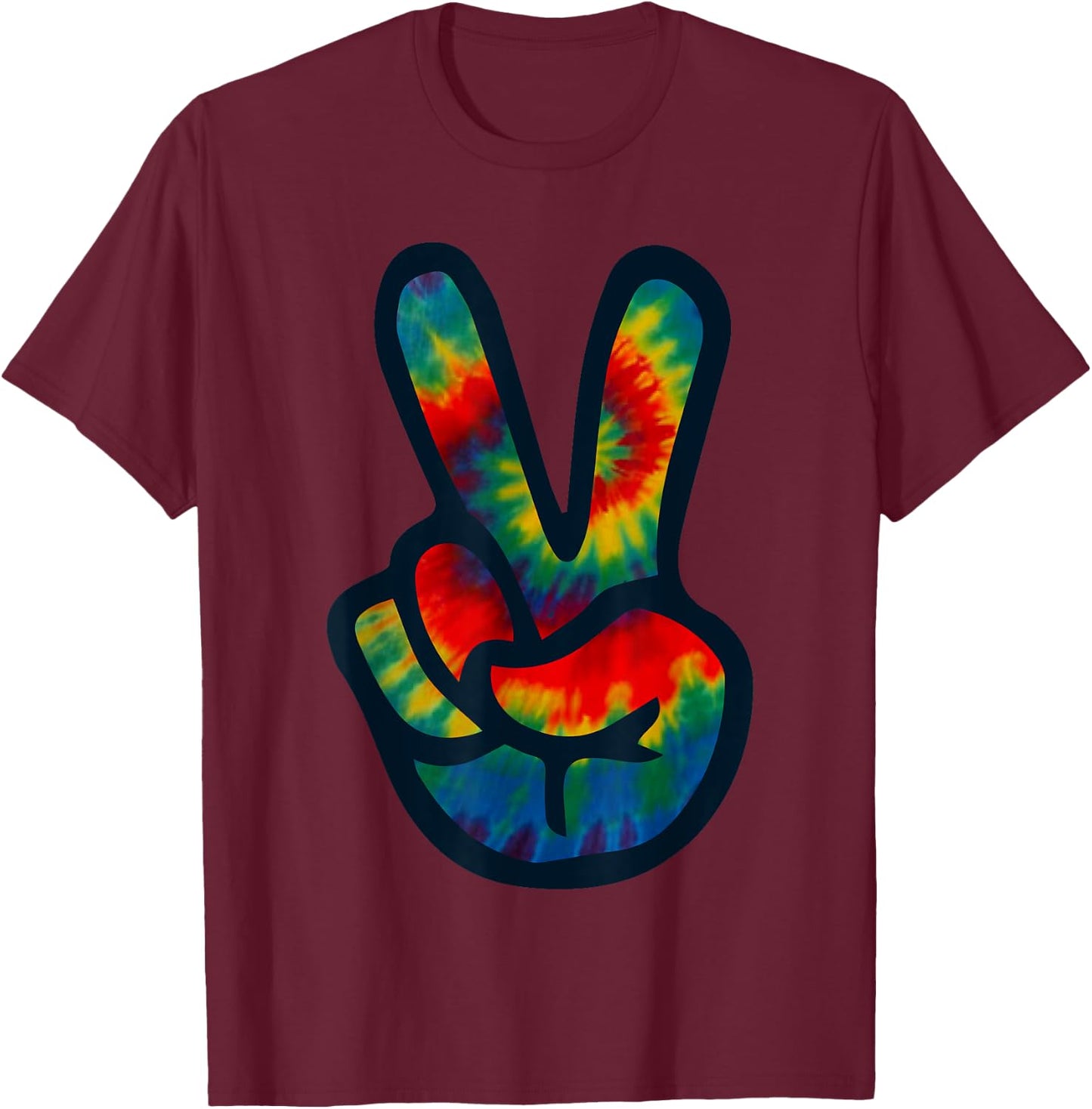 Tie Dye Peace Sign Hand | Hippies V s T-Shirt - T-Shirt | Maroon