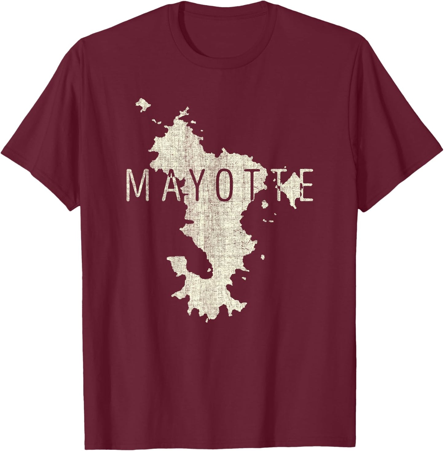 Mayotte Map Word Art - Distressed French Island Souvenir T-Shirt - T-Shirt | Maroon